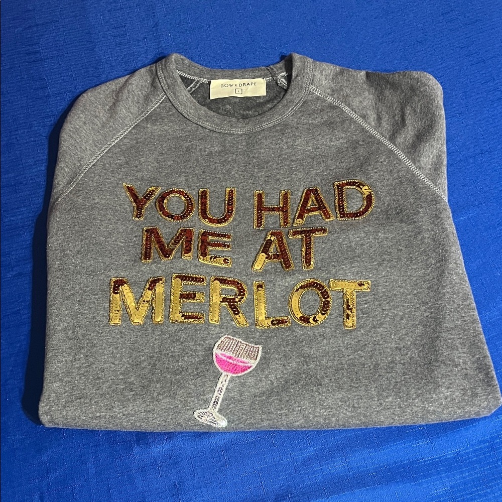 Bow & Drape Charcoal Sweatshirt with Sequin Design